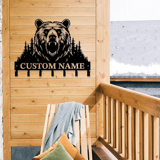 Personalized Custom Name Bear Key Wall Hooks,Metal Bear Keys Clothes Hooks,Metal Bear Wall Home Storage Decorative,For Front Door, Hallway, Kitchen, Bedroom,Keys,Hats (Style O)