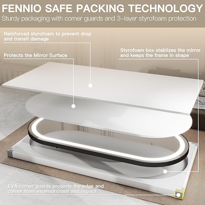 FENNIO Full Length Mirror with Lights, 70"x32" LED Full Body, Wall Mounted Hanging Mirror for Bedroom, Salon, 3-Color Lighting, Brushed Aluminum Frame [Tempered Glass]