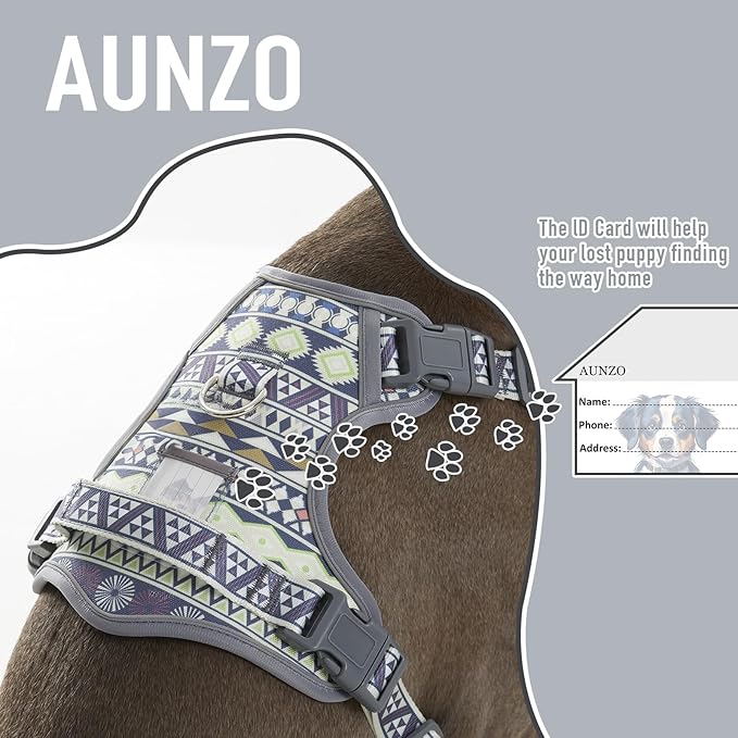 No Pull Dog Harness with 2 Metal D-Rings, Easy on/Off Dog Vest with Neck Buckle, No Need Over Head, Easy Walk Escapeproof No Choke Reflective Breathable, Harness for Large Dogs