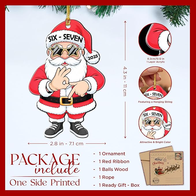 Santa Handsign 67 Christmas Ornament, 67 Ornament, Santa Says Six Seven Ornaments, Christmas Decorations 2025, 67 Meme Funny Ornaments, 67 Gifts Stocking Stuffer Teens, 67 Stuff for Genz