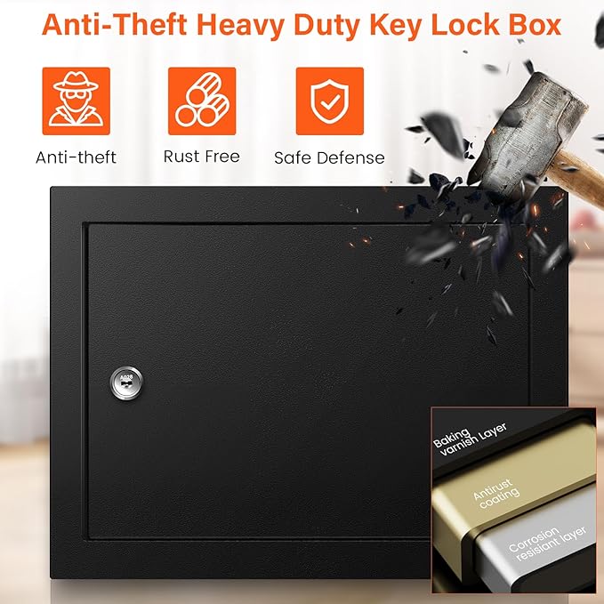 50 Keys Key Cabinet, Anti-Theft Key Lock Box with Key Tags, Adjustable Key Organizer Wall Safe for Car Office House Garage Rental Business