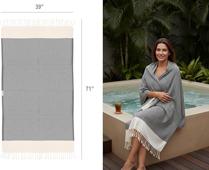 Bazaar Anatolia Turkish Beach Towel 100% Cotton Bath Towels 71x39 Quick Dry Sand Free Lightweight Large Oversized Herringbone Black