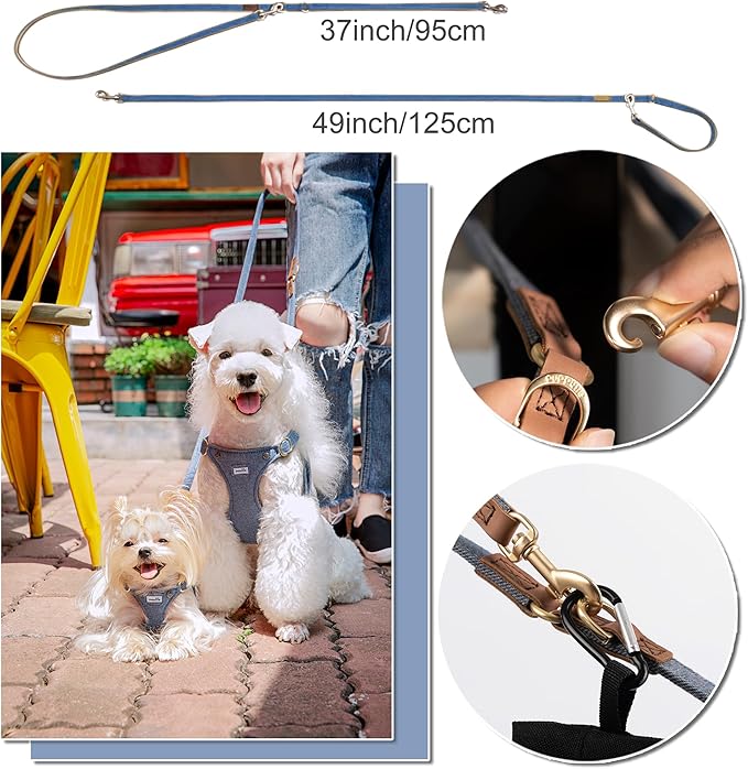 Puppytie No Pull Dog Harness with Multifunction Dog Leash,Soft Adjustable No Choke Escape Proof Pet Harness Vest for Medium Dogs,Denim Light Blue,M