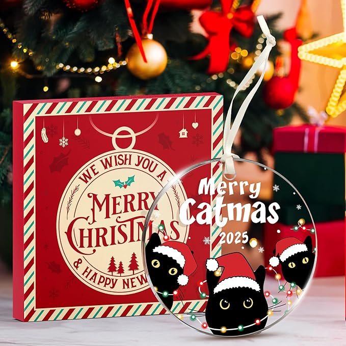 Black Cat Ornament - Black Cat Ornaments for Christmas Tree, for cat Lovers, Unique Funny Kitty Décors, Specialty 2025 Christmas Tree Ornaments, Ideal for Festivity (Updated)