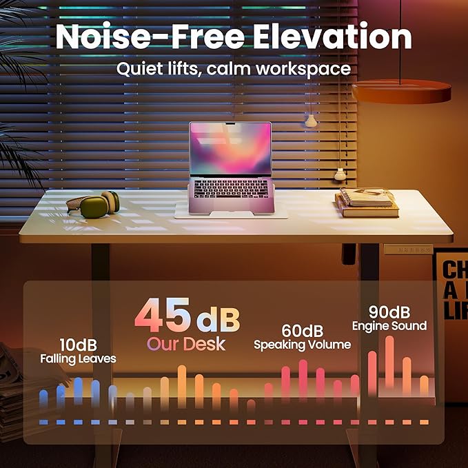 HUANUO 43 x 24 inch Electric Standing Desk Adjustable Height, 4 Memory Height Settings, Sit Stand Up Desk for Home Office & Computer Workstation, White