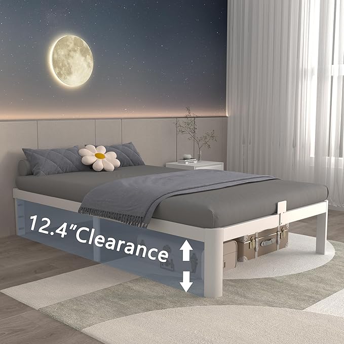 ITIMIDI 14 Inch Twin White Bed Frames, Metal Twin Platform Bed Frame with Round Corner Legs, Heavy Duty Steel Support 3500 LBS, Storage Space, No Box Spring Needed, Noise Free, Easy Assembly