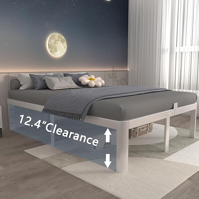 ITIMIDI 14 Inch King Size White Bed Frame with Round Corner Legs, Metal King Bed Frame Platform, Storage Space, No Box Spring Needed, Heavy Duty Steel Support 3500 LBS, Noiseless, Easy Assembly