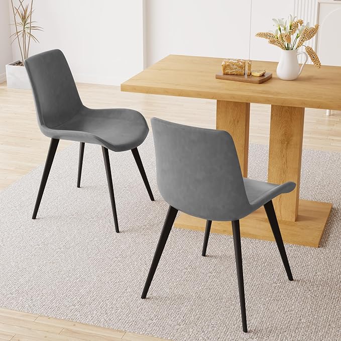 Dining Table Set for 4-6 People, 46 Inch Modern MDF Oak Kitchen Table with 4 Faux Leather Chairs, Rectangular Dining Room Table Set for Home, Small Spaces, Breakfast Nook (Oak Table + 4 Grey Chairs)