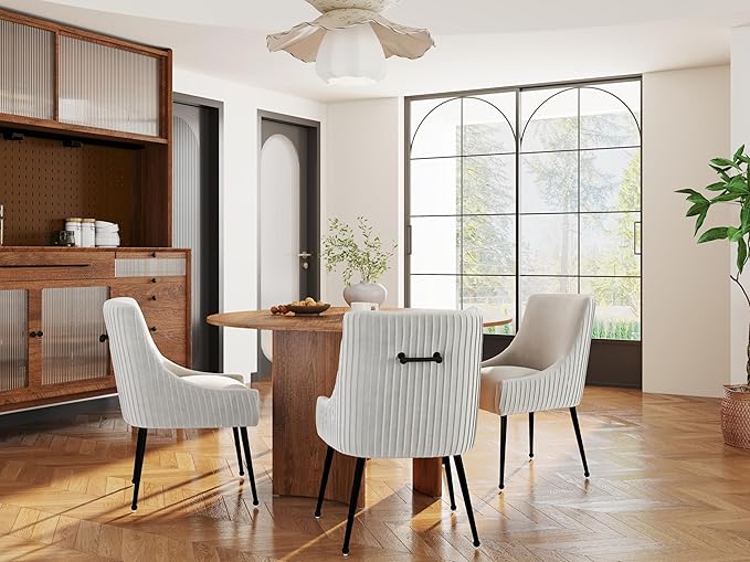 Velvet Dining Chairs Set of 8,Beige Upholstered Living Room Chairs with Black Metal Legs, Modern Tufted Accent Chairs for Living Room, Study Room, Kitchen