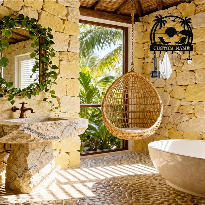 Personalized Beach Key Holder Wall Mount, Custom Metal Keys Hanger for Wall with Name, Custom Key Rack Holder with Hooks for Home, Entryway, Front Door, Living Room, Kitchen, Bathroom