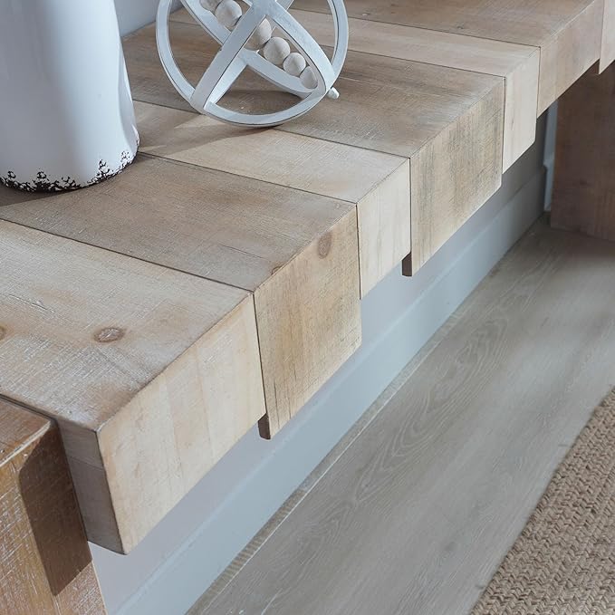 71" Rustic Wooden Console Table with Step-Block Design, Mid Century Modern Sofa Table Behind Couch, Farmhouse Wood Entryway Table for Living Room, Entrance