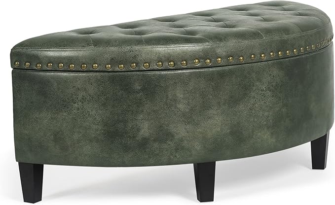 Homebeez 43" Half Moon Storage Ottoman Bench, End of Bed Storage Chest with Nailhead Trim for Entryway Living Room, Dark Green