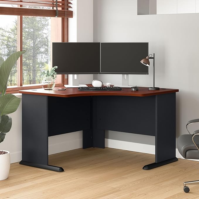 Bush Business Furniture Series A 48W Corner Desk in Hansen Cherry and Galaxy, Small Computer Table for Home or Professional Office
