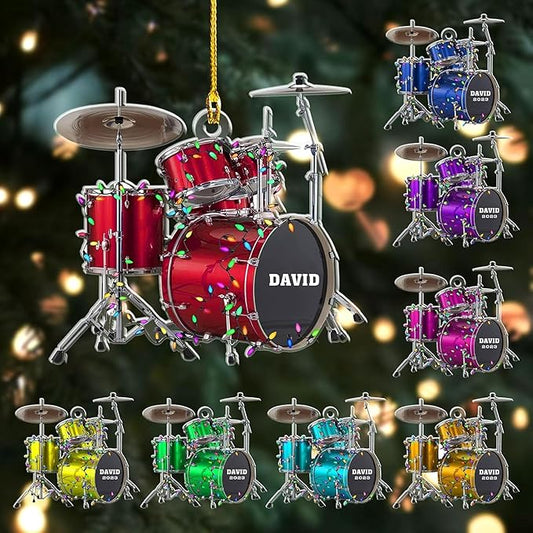 NAZENTI Drum Ornament, Custom Music Christmas Decor, Personalized Percussion Holiday Acrylic Piece, Player Silhouette Hanging Gift, Band Keepsake