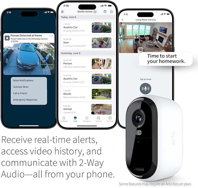 Arlo Essential Security Camera 2K | Indoor - Outdoor | 2nd Gen | Wireless with Spotlight, 2-Way Audio, Color Night Vision, Live Stream, Motion Activation, Real Time Notifications - White, 5 Cameras