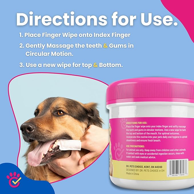 Dr. Paws: Pet Dental Finger Wipes - Natural Ingredients, Easy to Use Dog Teeth Cleaning Wipes for Effective Dog Teeth Cleaning - Ideal Dog Dental Wipes for Optimal Oral Hygiene