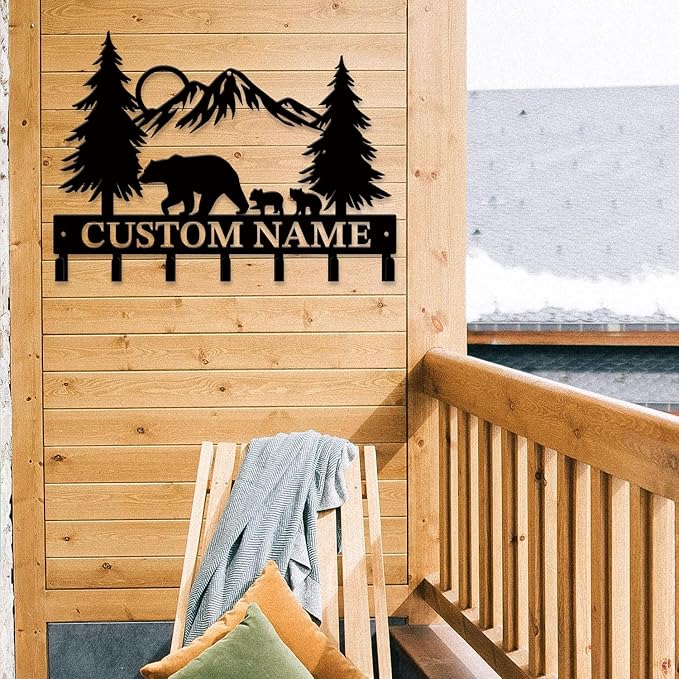 Personalized Custom Name Bear Key Wall Hooks,Metal Bear Keys Clothes Hooks,Metal Bear Wall Home Storage Decorative,For Front Door, Hallway, Kitchen, Bedroom,Keys,Hats (Style I)