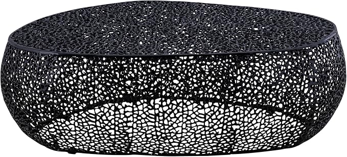 Modern Contemporary Oval-Shape 50" Coffee Table, Solid Aluminum intrigued Design, Mesh Cocktail Table, Creative Center Table for Living Room and Bedroom, Casted in Black