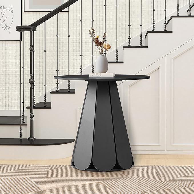 31.5 inch Small Round Dining Table, Modern Kitchen Table for 2 to 4 Person, Farmhouse Wood Circle Dining Room Tables with Pedestal Base, Space Saving Dinner Tables for Apartment, Small Space, Black