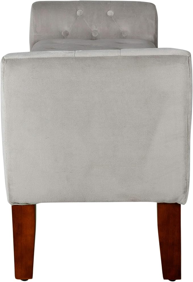 HomePop Velvet Tufted Storage Bench Settee with Hinged Lid, Grey