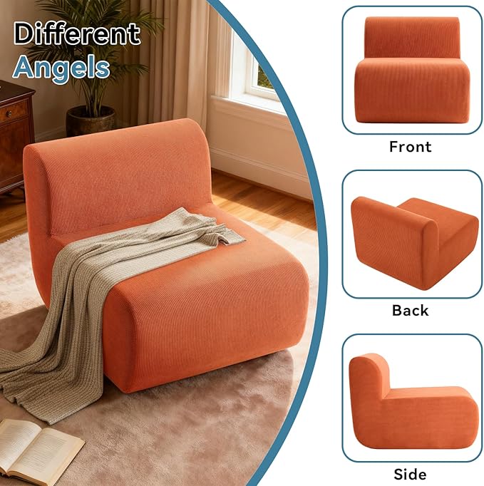 Single Sofa Chair, Upholstered Floor Sofa Couch Fireside Beanbag Chair,Corduroy Boneless Couch for Small Spaces,Memory Foam Lounge Chair for Bedroom, Living Room,Orange