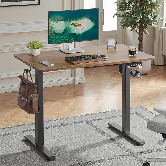 Casaphoria 40 x 24 inches Electric Standing Desk, Sit to Stand Desk with Memory Height Adjustment, Home Office Computer Desk for Writing and Gamess, Brown