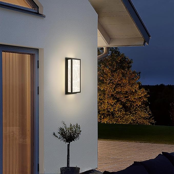 Outdoor Wall Light LED 20W 16.9in Rectangle - Black Modern Exterior Lighting Fixture with Resin Shade,IP65 Waterproof Porch Sconce Brightens to Garage,Front Door,Patio