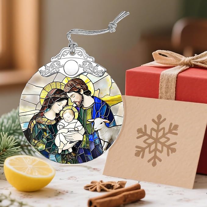 Stained Glass Ornament, Nativity Scene Christmas Ornaments, Christmas Hanging Decor & Holiday Ornament: Christian Home Decor; Exquisite Party Gifts for Christians, Christian Gift & Religious Gift