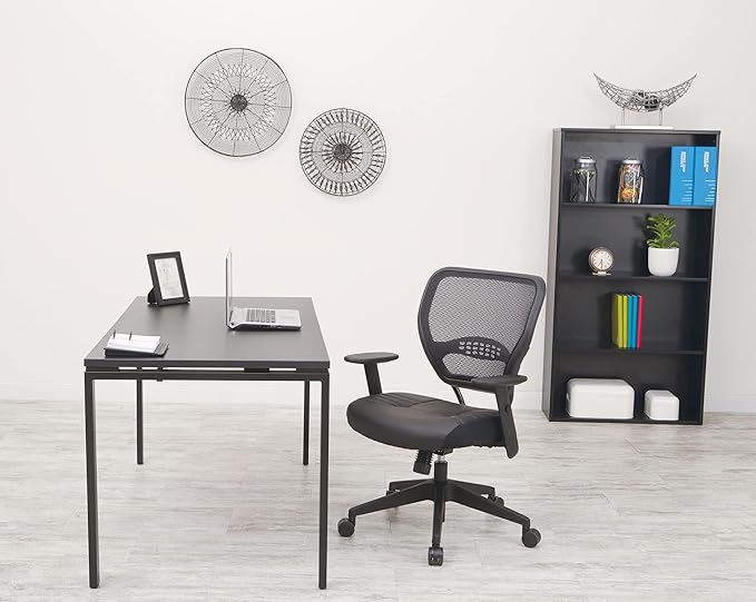 Space Seating 57 Series Professional Dark Air Grid Back Manager's Adjustable Office Chair with Built-in Lumbar Support and Padded Seat, Black Bonded Leather