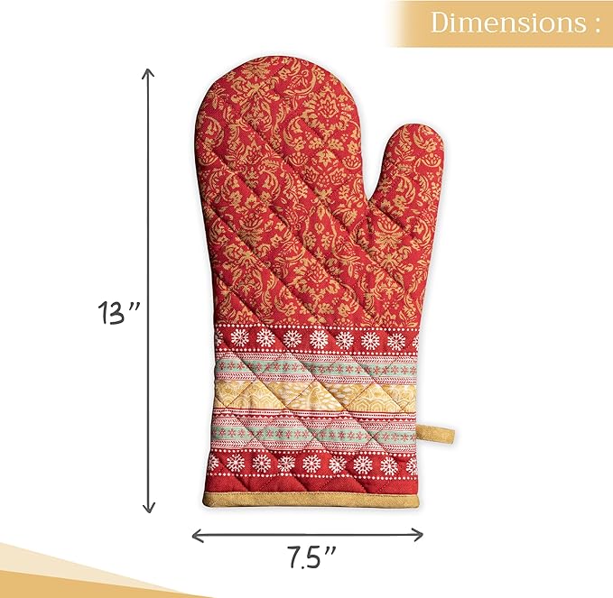 Maison d' Hermine Oven Gloves 100% Cotton Oven Mitt 7" x 13" with Loop Heat Resistant BBQ Cooking Gloves for Thanksgiving Christmas Decorations Baking Handling Hot Pans (Pack of 1, Sofia)