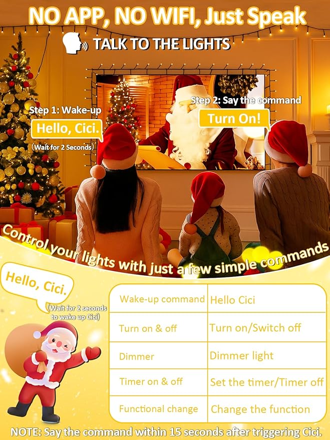 2025 New Christmas String Lights with Voice Control Outdoor/Indoor, 200 LED 75.8FT Extendable Christmas Lights Green Wire, 12 Modes & Timer, Waterproof Fairy Lights for Xmas Party Garden (Warm White)