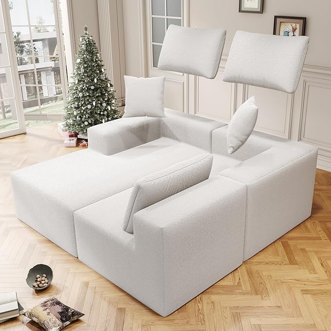 Cloud Sectional Couch with L-Shape Chaise,4 Seat Modern Modular Sofa with Deep Seat (White, 108"+Left Facing Chaise)