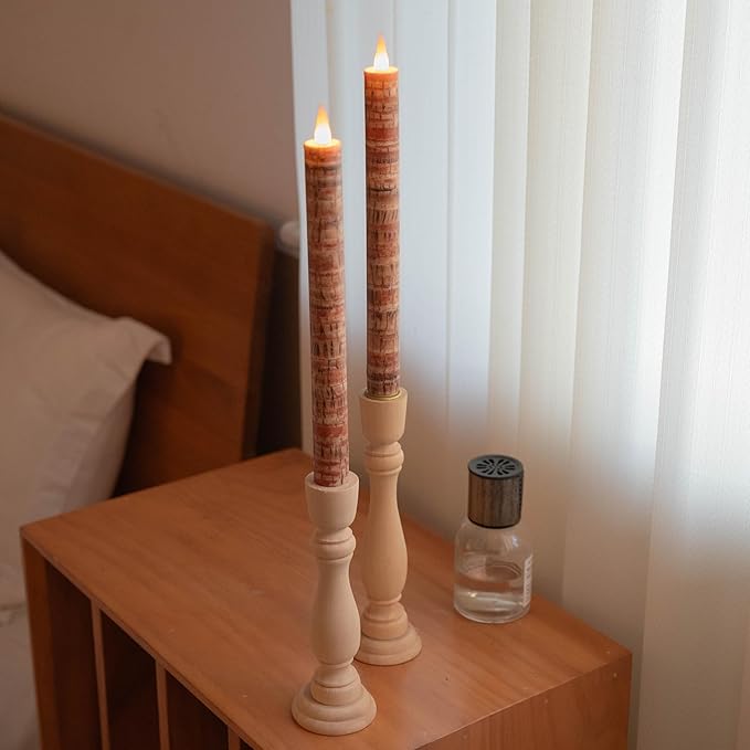 Flameless Taper Candles Flickering with Remote and Timer, 3D Moving Flame Taper Candle Battery Operated to 400 Hours, 9 Inch Window Candles, (Palm Bark)