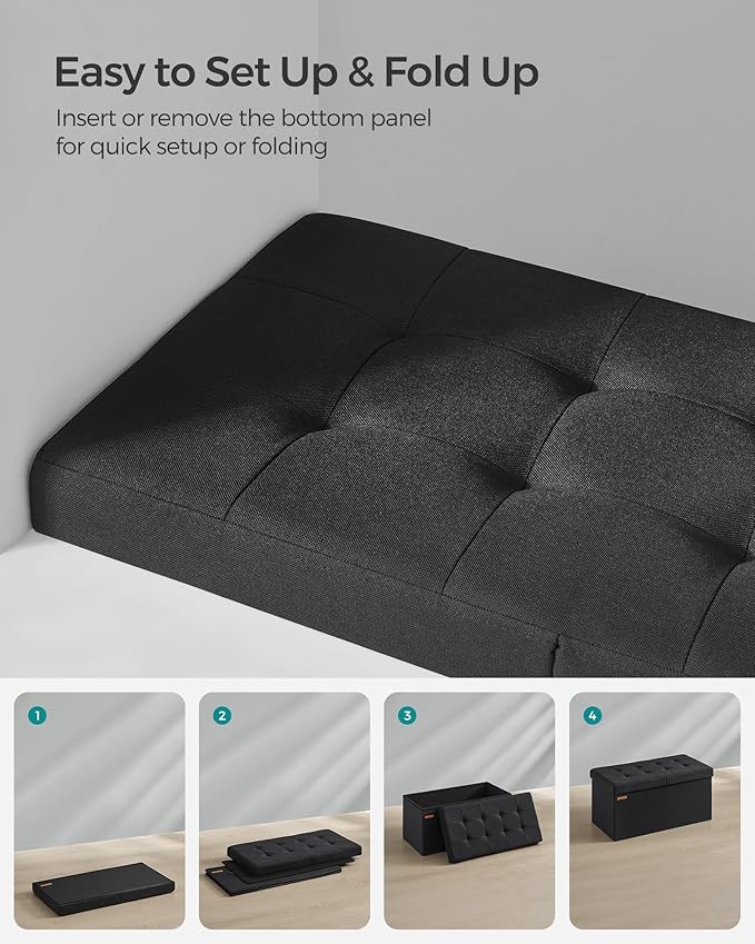 SONGMICS Mazie Collection - 30 Inches Storage Ottoman, Foldable Storage Bench with Flipping Lid, 660 lb Load Capacity, for Entryway, Living Room, Bedroom, Ink Black ULSF046B01