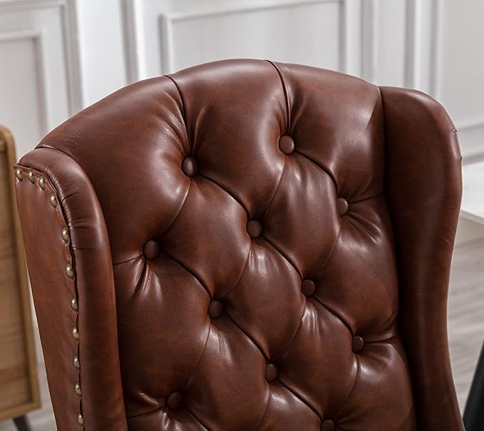 DUOMAY Modern Tufted Dining Chairs Set of 6, PU Leather Upholstered Dining Room Chairs Armless Guest Side Chair for Kitchen Dining Room, Wingback Accent Chairs with Solid Wood, Brown