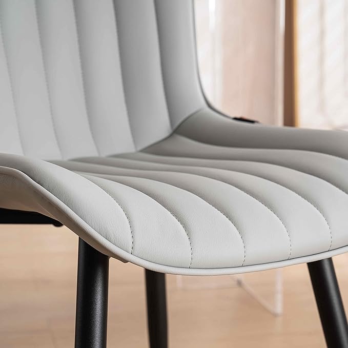 YOUNUOKE Mid-Century Modern Dining Chairs Set of 2, Grey PU Leather Upholstered Kitchen Chairs with Black Metal Legs, Armless Accent Chair for Dining Room, Guest Reception Room