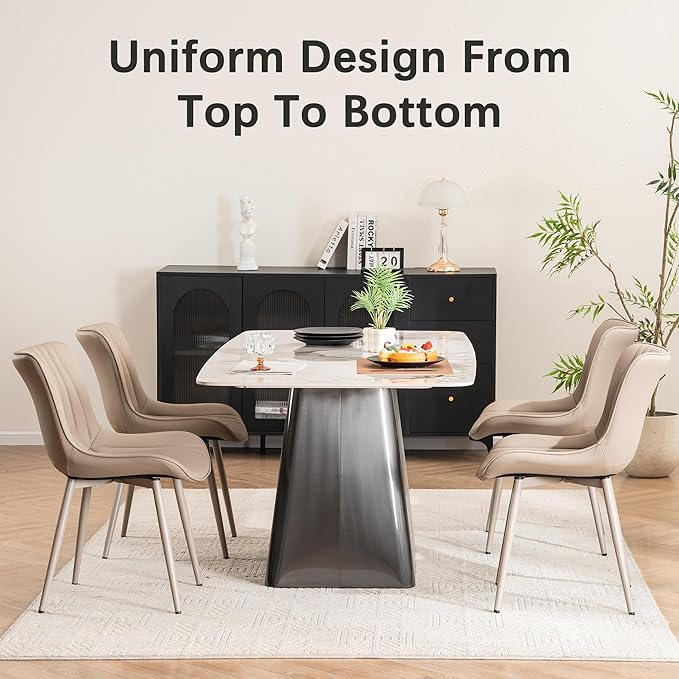 YOUTASTE Modern Upholstered Dining Chairs Set of 2, All Khaki Faux Leather Kitchen Chairs, Mid-Century Armless Accent Chairs with Metal Legs for Living Room, Bedroom