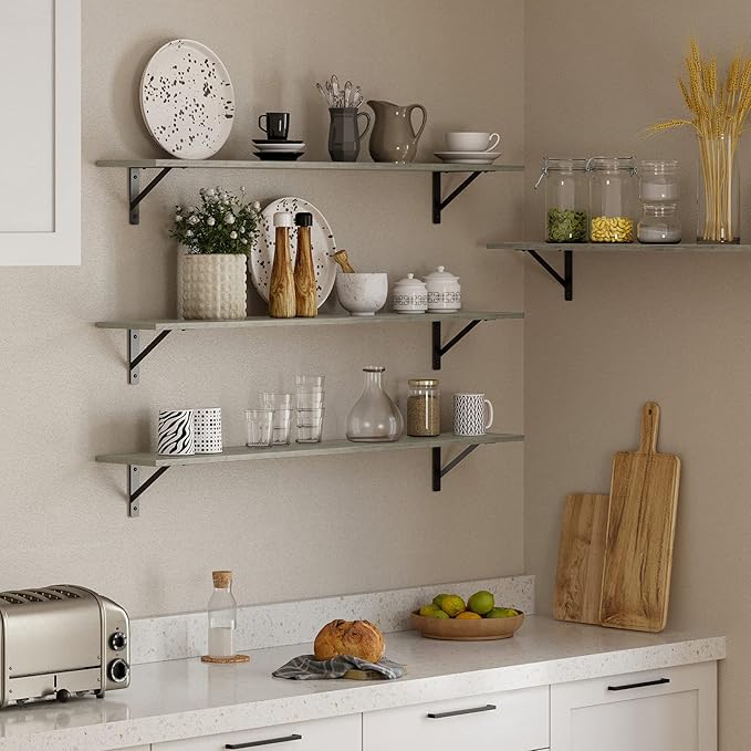 DINZI LVJ Long Wall Shelves, 47.3Inch Wall Mounted Shelves Set of 2, Extra Large Wall Storage Ledges with Sturdy Metal Brackets for Living Room, Bathroom, Bedroom, Kitchen, Grey Wash