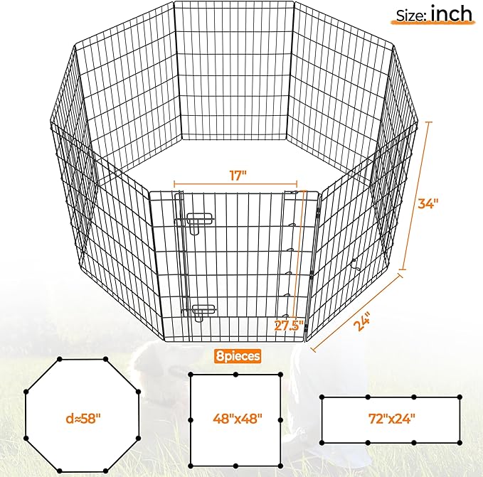 Yaheetech 34" High 8 Panel Foldable Metal Dog Exercise Pen Pet Playpen Dog Fence Outdoor & Indoor Use for Small Animals with Door Black