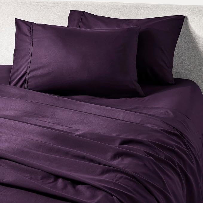 PeachSkinSheets Eggplant Sheet Set - 1500tc Level of Softness - Extra Soft Cooling Sheets for Hot Sleepers and Night Sweats - Split King Size (2 XL Fitted)