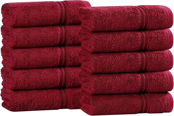 Superior Heritage Egyptian Cotton Face Towel Set, Small Towels for Kitchen, Home Bathroom, Guest Bath, Luxury Essentials, Plush, Absorbent Basics, Washcloths, Spa, Hotel, Resort, Set of 10, Burgundy