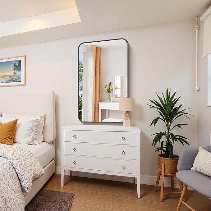 FORBATH Bathroom Mirror for Over Sink 24x40 Inch Black, Rectanglar Wall Mirror with Metal Frame, Rounded Corners for Bathroom, Bedroom, Entryway Decor (Horizontal or Vertical)