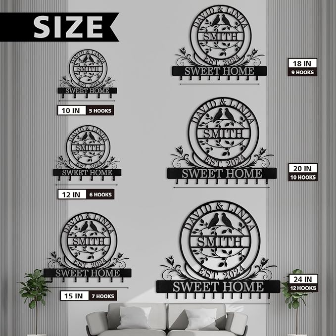 Key Holder for Wall, Personalized Couple's Name Key Rack Coat Rack, Metal Key Holder Wall Mount for Housewarming Gifts, Key Hook Wall Hanging Bedroom Hallway Decor