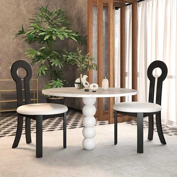 Wooden Dining Chairs Set of 2 Upholstered Kitchen & Dining Room Sherpa Chairs, Mid Century Modern Dining Chairs White with Black Legs