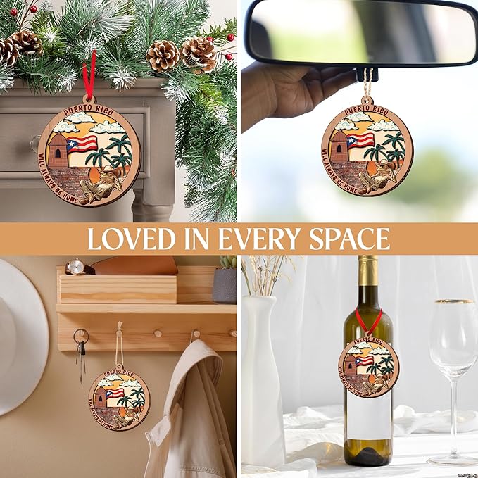 FLAGWIX Christmas Puerto Rico Gifts for Women Men - Wooden Ornaments 2025 for Tree Decorations - Puerto Rico Christmas Ornament for Home Decor, House Warming Gifts New Home, Friend Gift Ideas