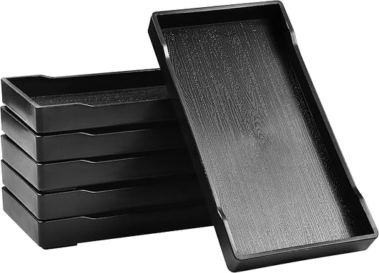 6 Packs Small Black Mini Tray (8 inch x 4 inch) for Serving Accessory, Spa, Coffee, Drinks, Wine, Tea, Bar, Party, Seasoning, Perfume or Display Use.