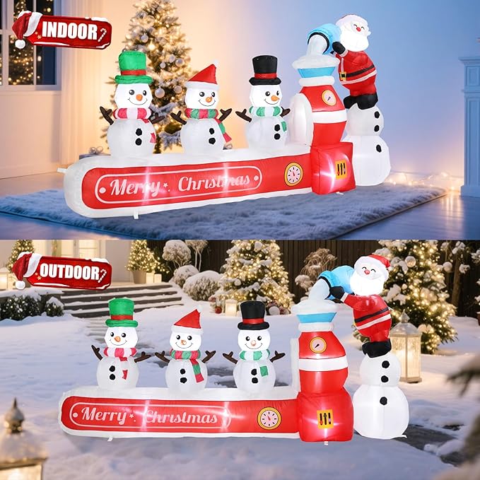 VCUTEKA Christmas Inflatables Outdoor Decorations, 8FT Blow Up Santa Claus with Three Snowmen, Animated Christmas Inflatable Yard Decoration with LED Lights for Holiday Lawn Garden Xmas Décor