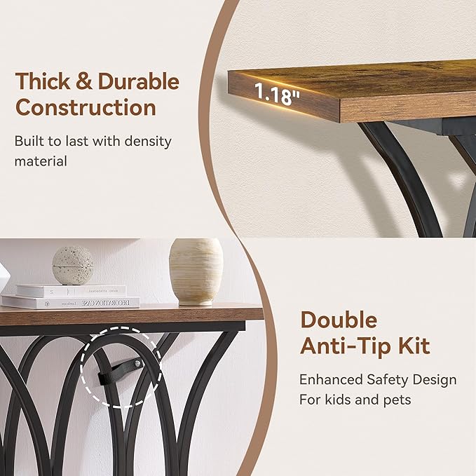 BedsPick Entryway Console Table, 40 Inch Narrow Wood Hallway Table Foyer Table Behind Couch, Sofa Table with Metal Legs and 1.18 Thick Board (Brown)