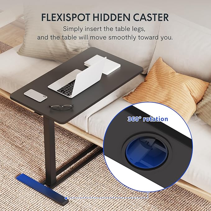 FLEXISPOT Adjustable C Table with Wheels, Mobile Snack Side End Table Sofa Couch Bedside Table Laptop Rolling Cart TV Tray Night Stand Small Space Side Table,(31.5" W x 17.7" D,Black)