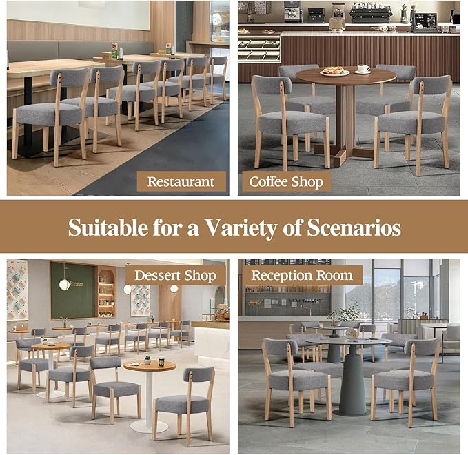 Dining Chairs Set of 2,Mid Century Modern Dining Chair Set - Linen Upholstered Low Back Kitchen & Dining Room Chairs with Woven Design,Grey Fabric